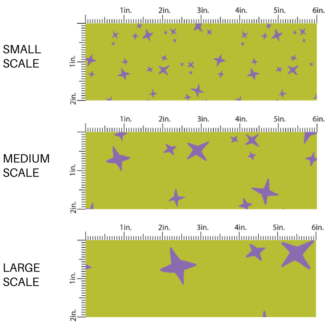 Bright purple stars on lime green fabric by the yard scaled image guide.