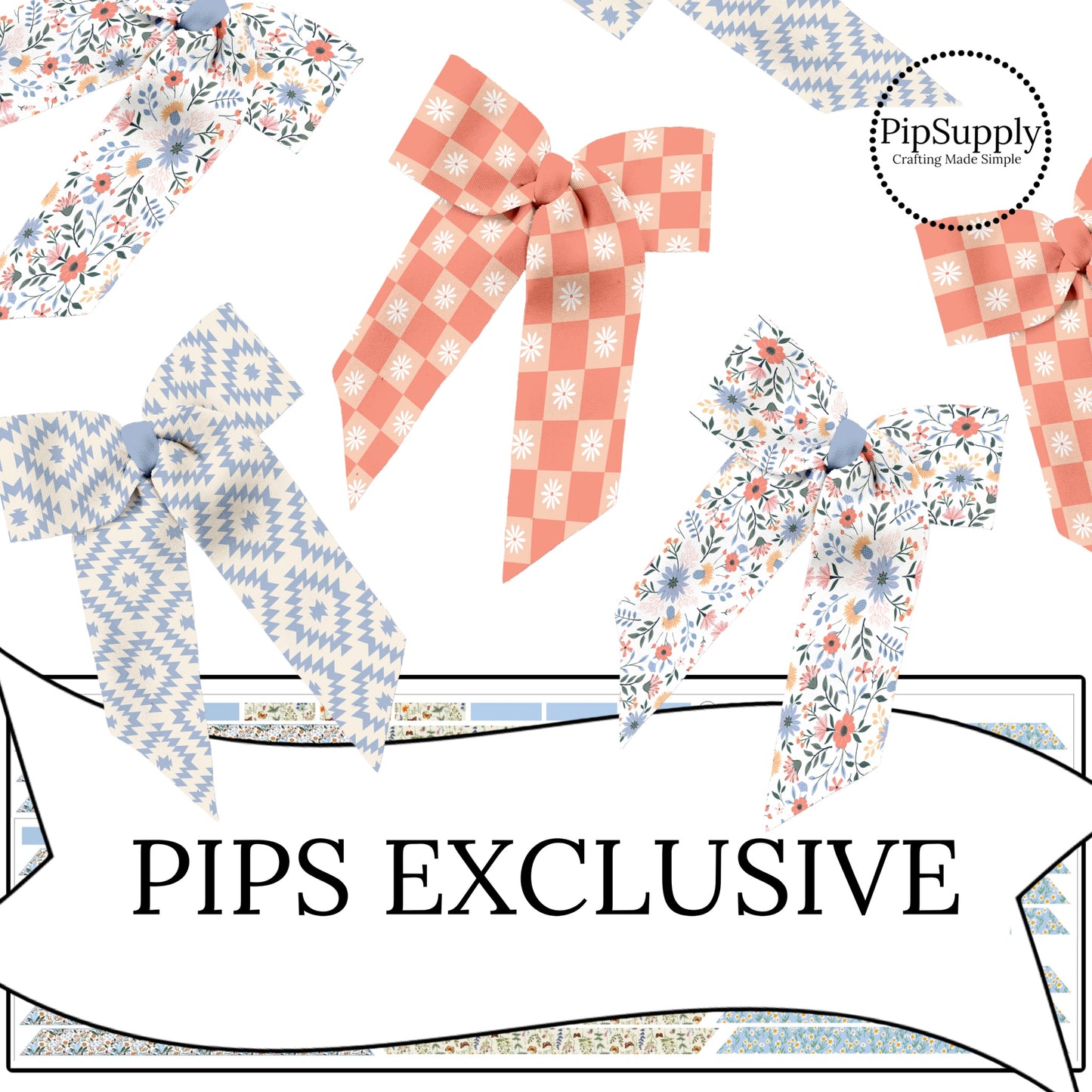 powder blue and dark peach patterned and flowers on neoprene diy hair bows