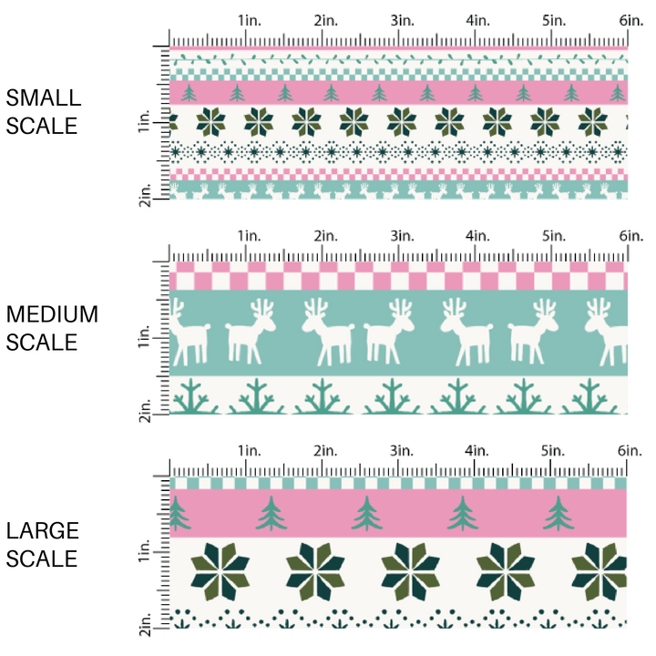 White fabric by the yard scaled image guide with a Christmas fair isle sweater print pattern.