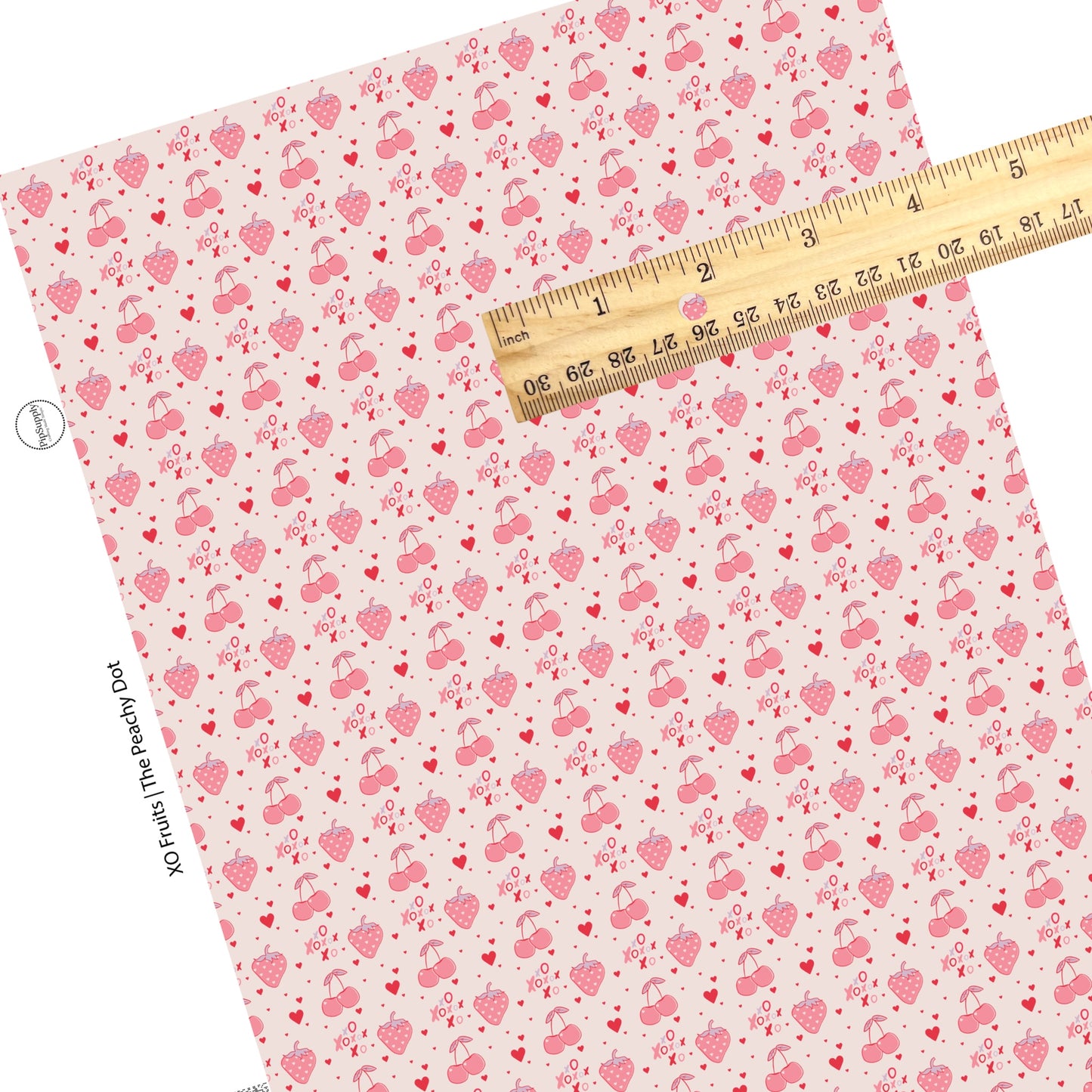 These Valentine's pattern themed faux leather sheets contain the following design elements: pink cherries and red hearts on cream. Our CPSIA compliant faux leather sheets or rolls can be used for all types of crafting projects.