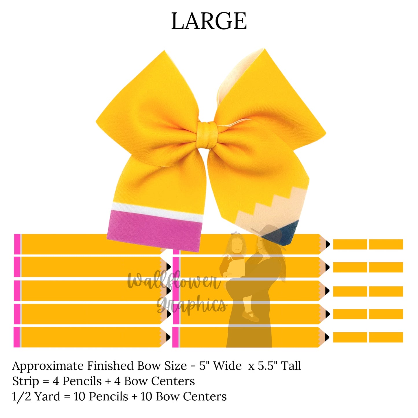 Back to school yellow pencil themed neoprene sailor hair bows - large.