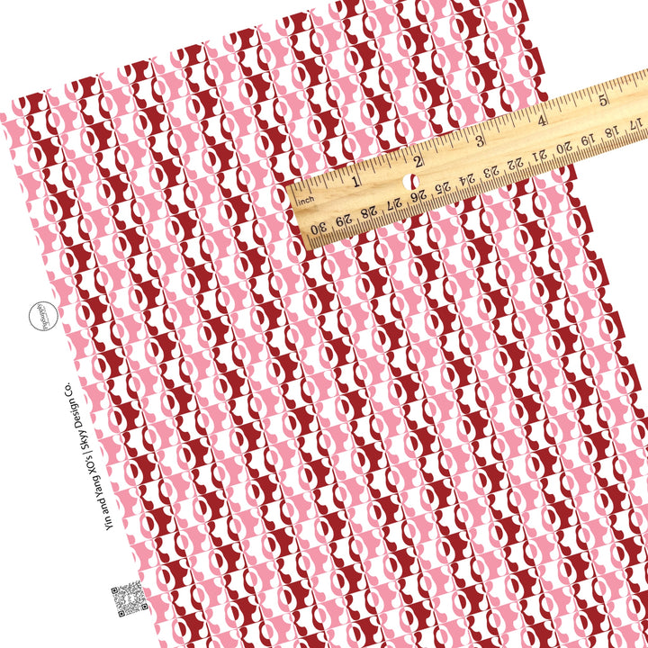 These Valentine's checker pattern themed faux leather sheets contain the following design elements: Valentine XO's on white, red, and pink checker pattern. Our CPSIA compliant faux leather sheets or rolls can be used for all types of crafting projects.