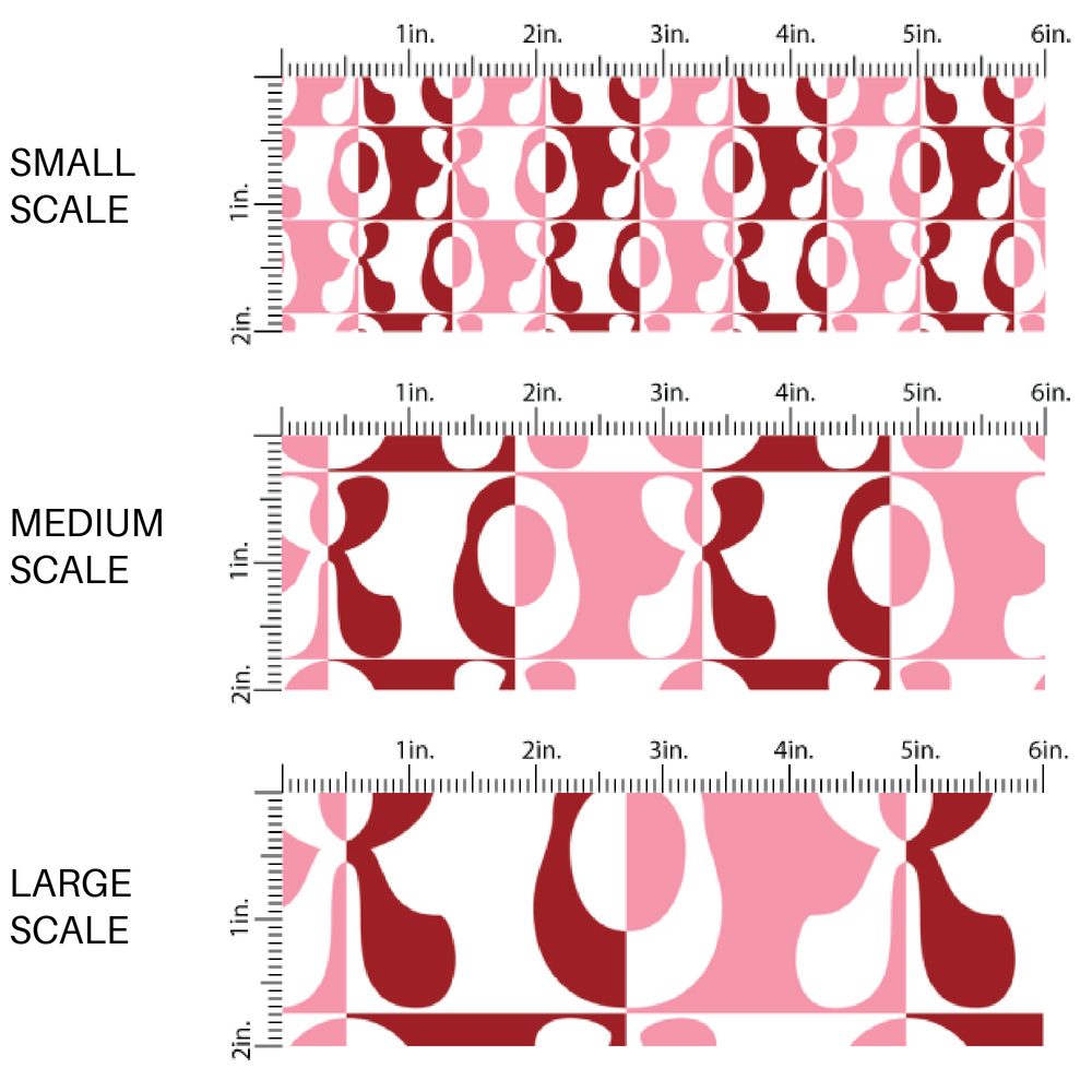 Deep Red and Pink "XO's" on White Fabric by the Yard scaled image guide.