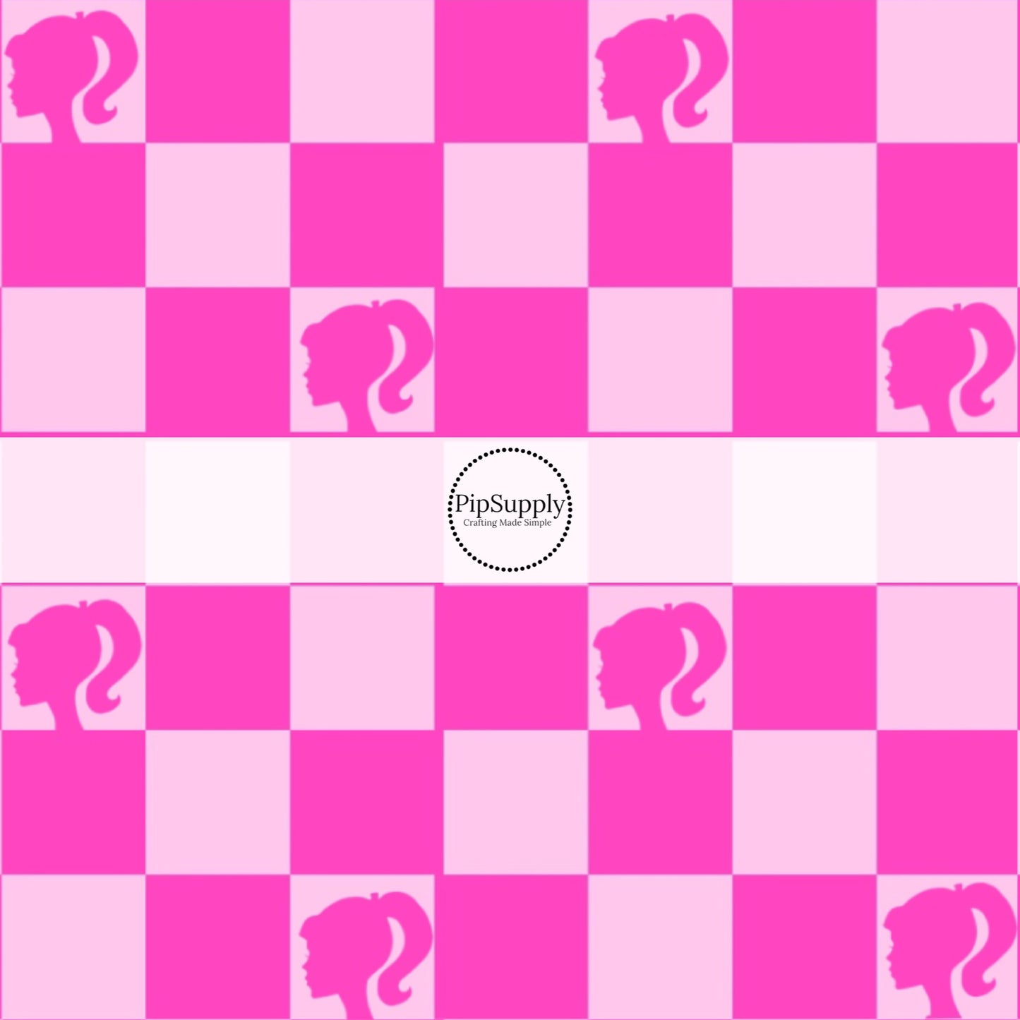 Light pink and hot pink checkered print and doll silhouette fabric by the yard.
