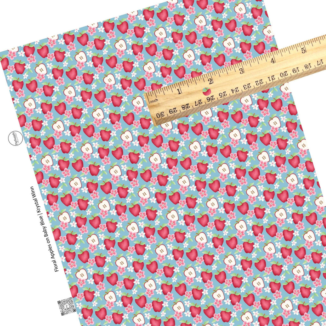 Floral Apples on Baby Blue Faux Leather Sheets