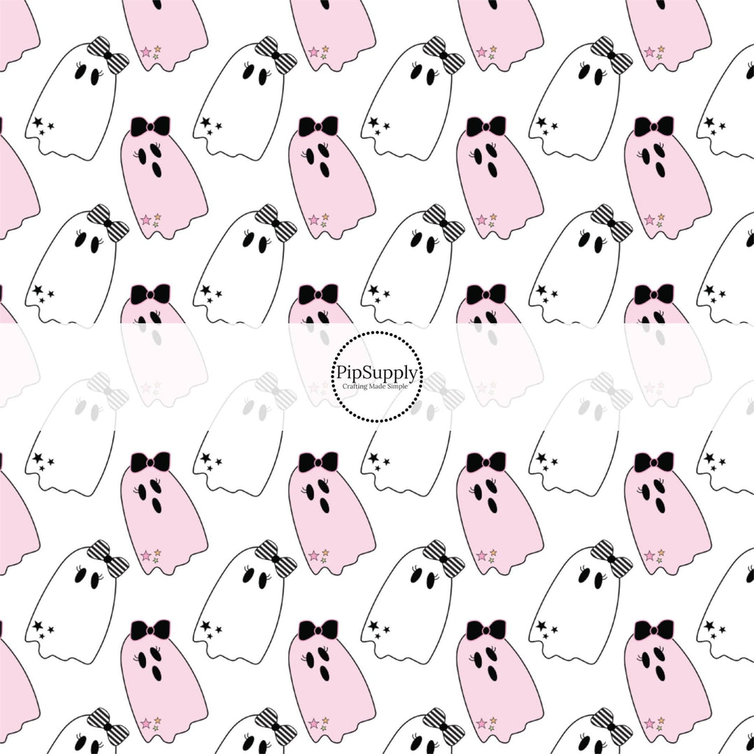 Baby Pink and White Ghosts Fabric By The Yard