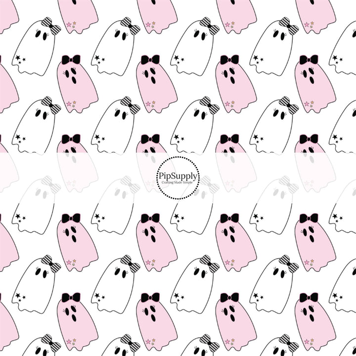 Baby Pink and White Ghosts Fabric By The Yard