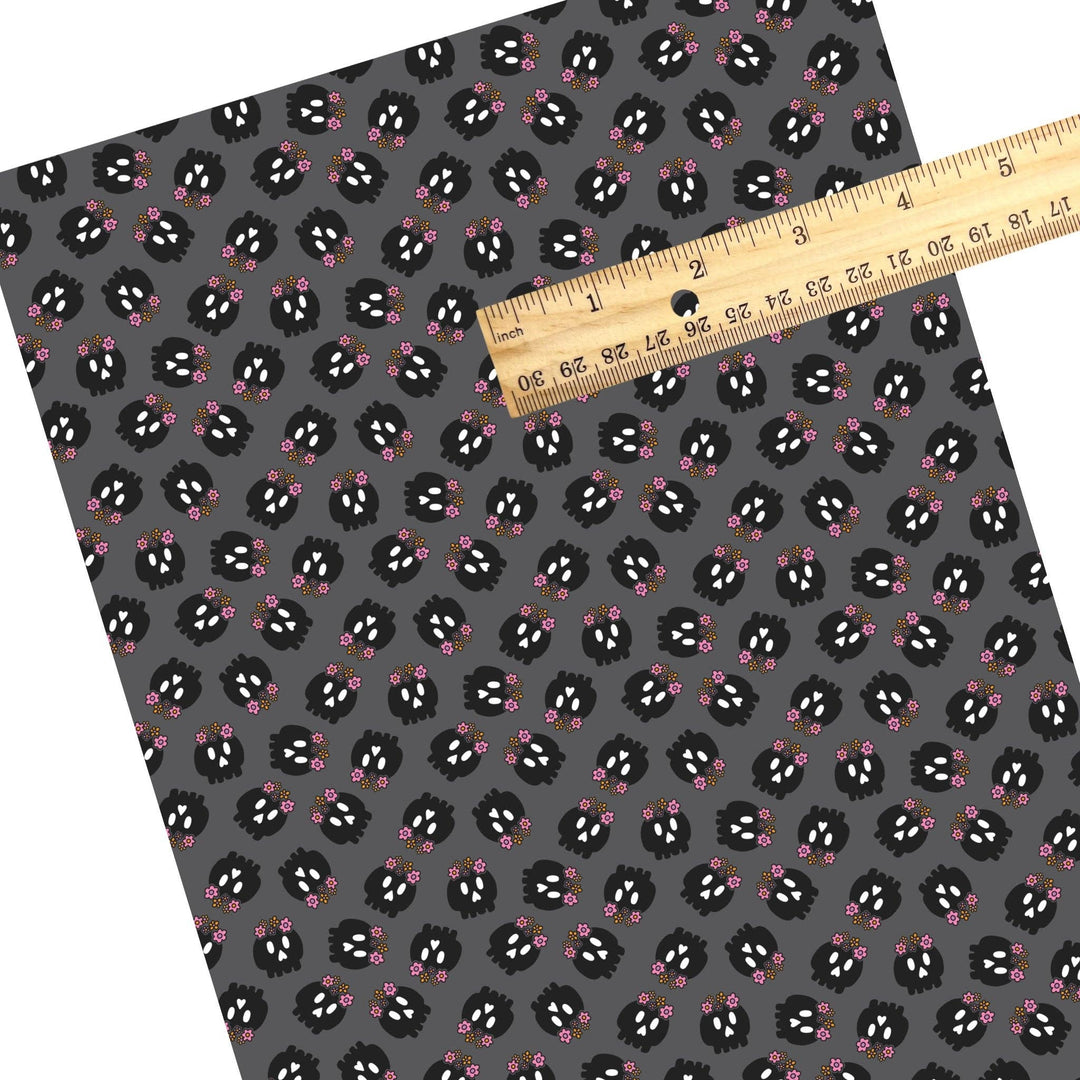 Flower Skulls on Carbon Faux Leather Sheets