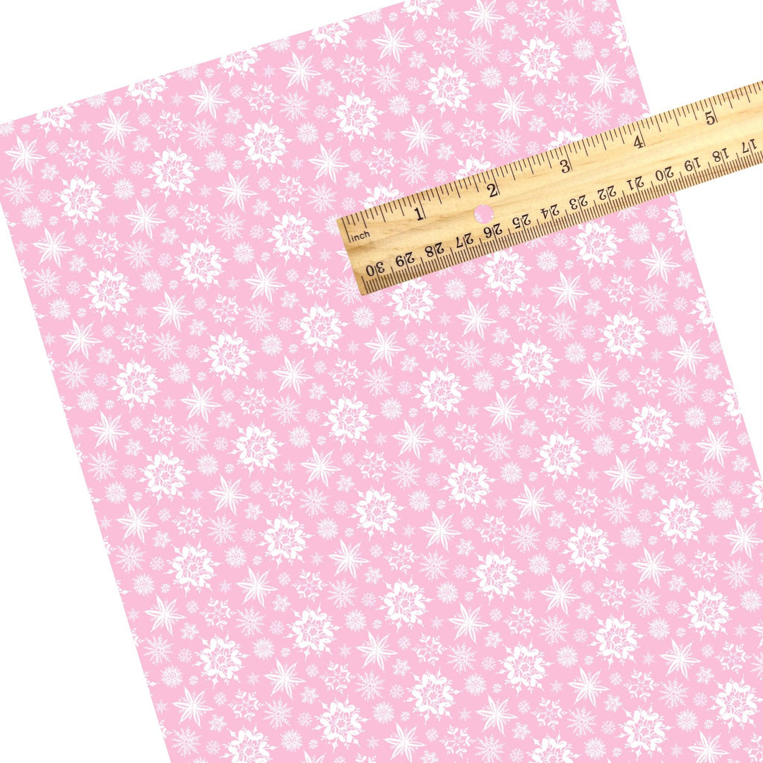 Snowy Classic Pink Snowflakes Faux Leather Sheets