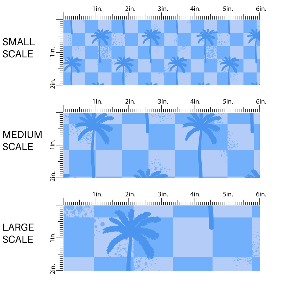 Checkered Palms Blue Fabric By The Yard