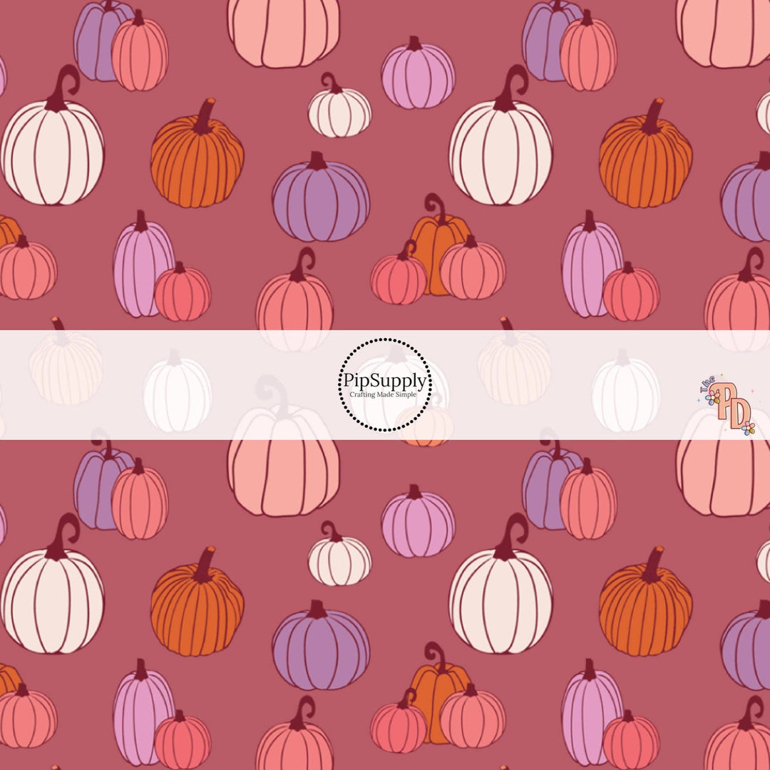 Dark Mauve Harvest Pumpkins Hair Bow Strips