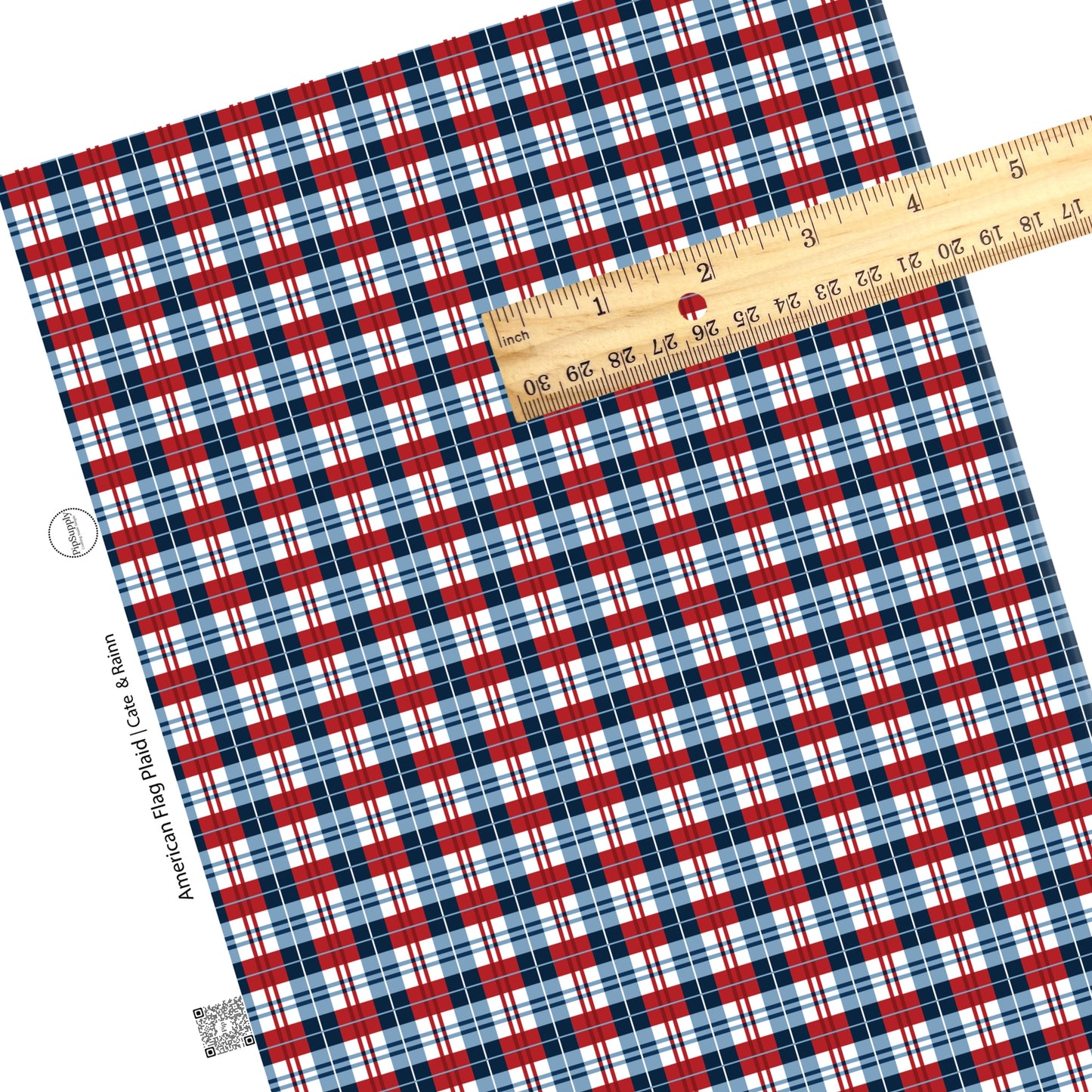 These 4th of July faux leather sheets contain the following design elements: patriotic red, white, and, blue plaid. Our CPSIA compliant faux leather sheets or rolls can be used for all types of crafting projects.