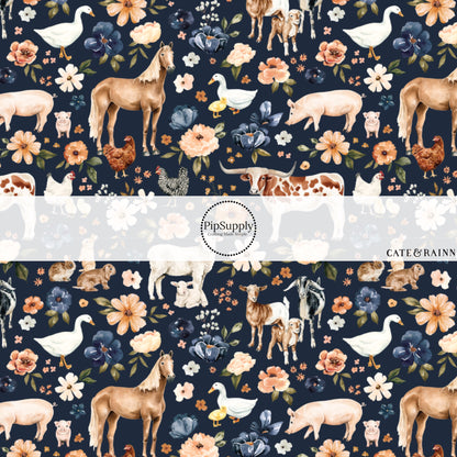 These spring and summer pattern fabric by the yard features farm and meadow animals. This fun fabric can be used for all your sewing and crafting needs!