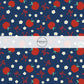 These school themed fabric by the yard features red apples, tiny daisies, and bows on blue. This fun themed fabric can be used for all your sewing and crafting needs!