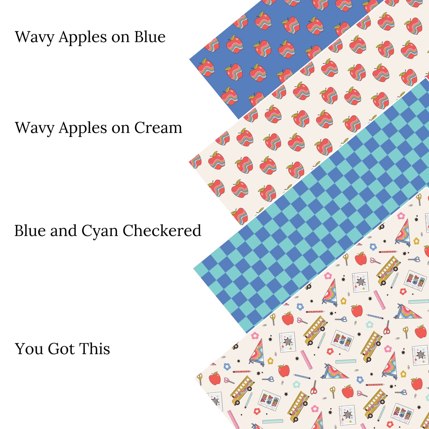 Wavy Apples on Blue Faux Leather Sheets