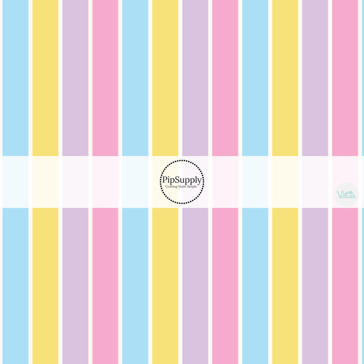 These spring themed no sew bow strips can be easily tied and attached to a clip for a finished hair bow. These patterned bow strips are great for personal use or to sell. These bow strips features pastel pink, purple, yellow, and blue stripes.