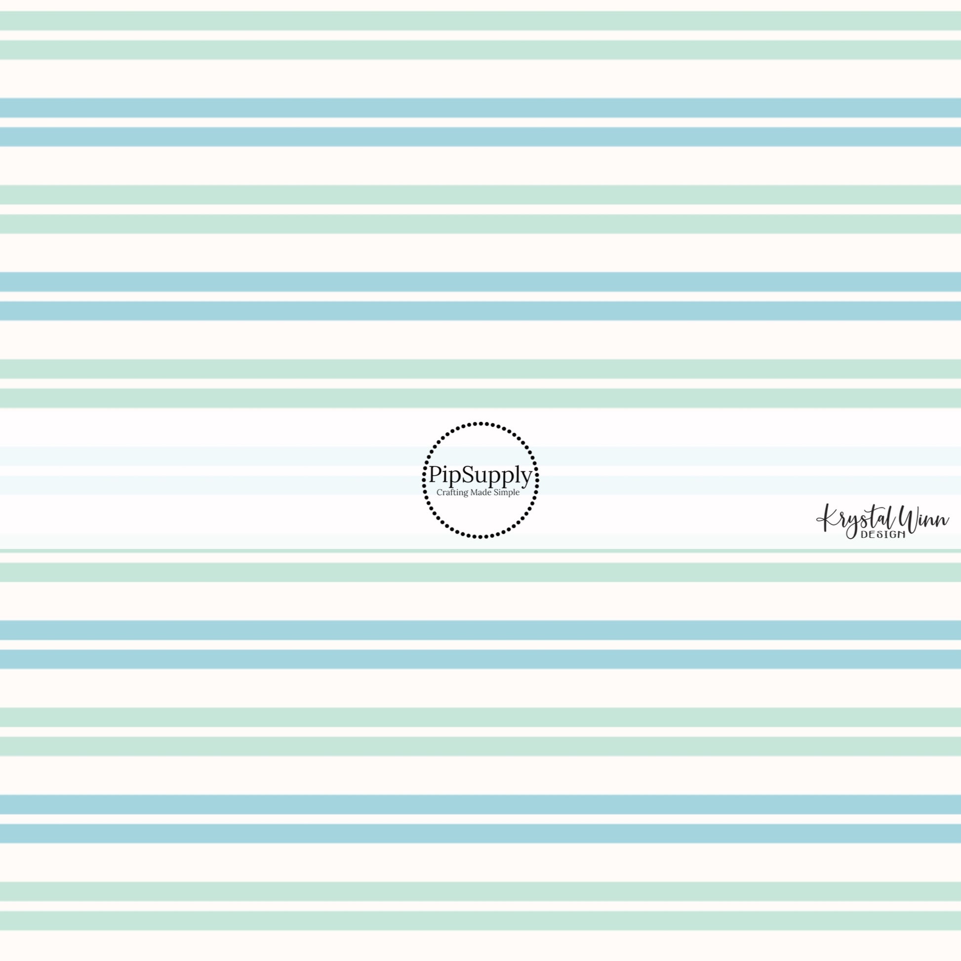 These striped themed fabric by the yard features mint and light blue stripes on cream. This fun party themed fabric can be used for all your sewing and crafting needs! 