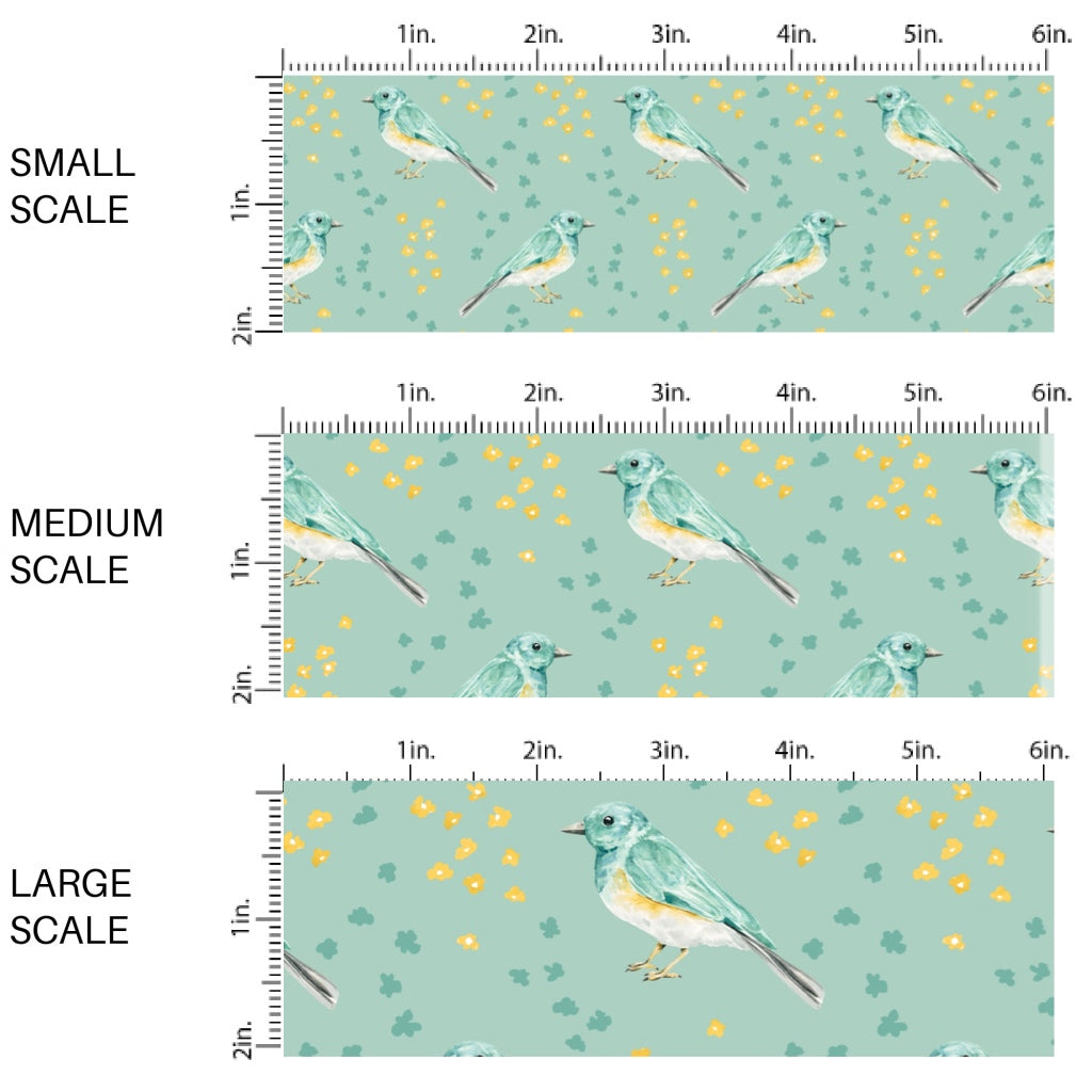 These spring fabric by the yard features birds and tiny flowers on aqua. This fun pattern fabric can be used for all your sewing and crafting needs!