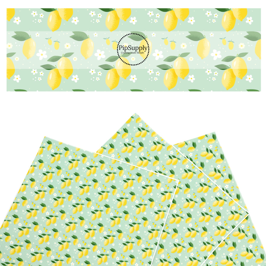 These fruit themed faux leather sheets contain the following design elements: lemons and flowers. Our CPSIA compliant faux leather sheets or rolls can be used for all types of crafting projects.