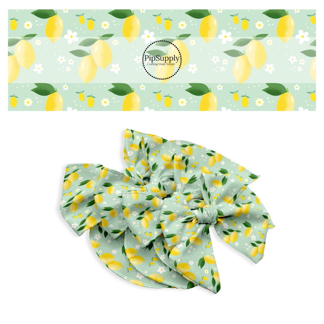 These fruit themed no sew bow strips can be easily tied and attached to a clip for a finished hair bow. These bow strips are great for personal use or to sell. These bow strips feature the following design elements: lemons and flowers.