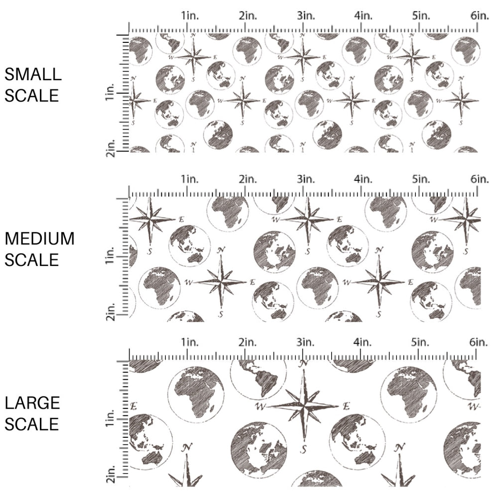 These travel themed fabric by the yard features compasses and globes pattern. This fun pattern fabric can be used for all your sewing and crafting needs!