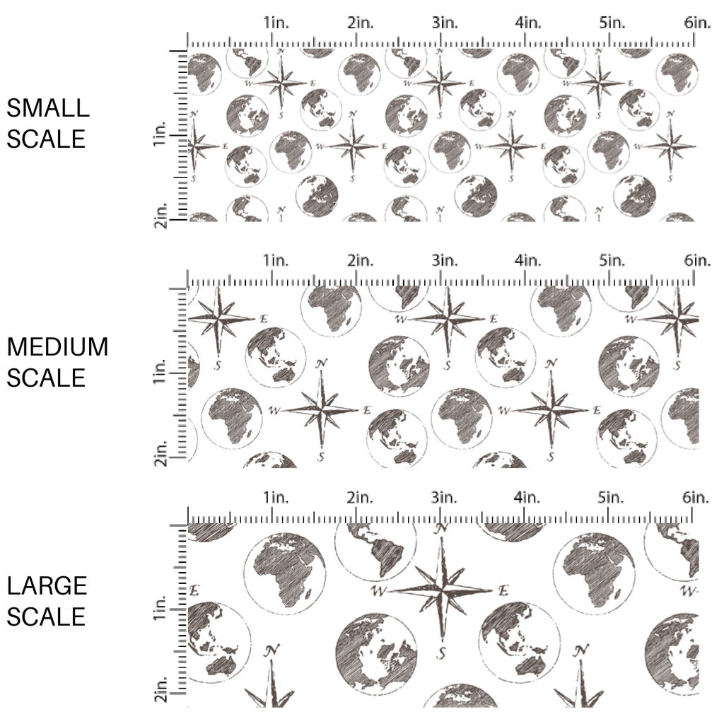 These travel themed fabric by the yard features compasses and globes pattern. This fun pattern fabric can be used for all your sewing and crafting needs!