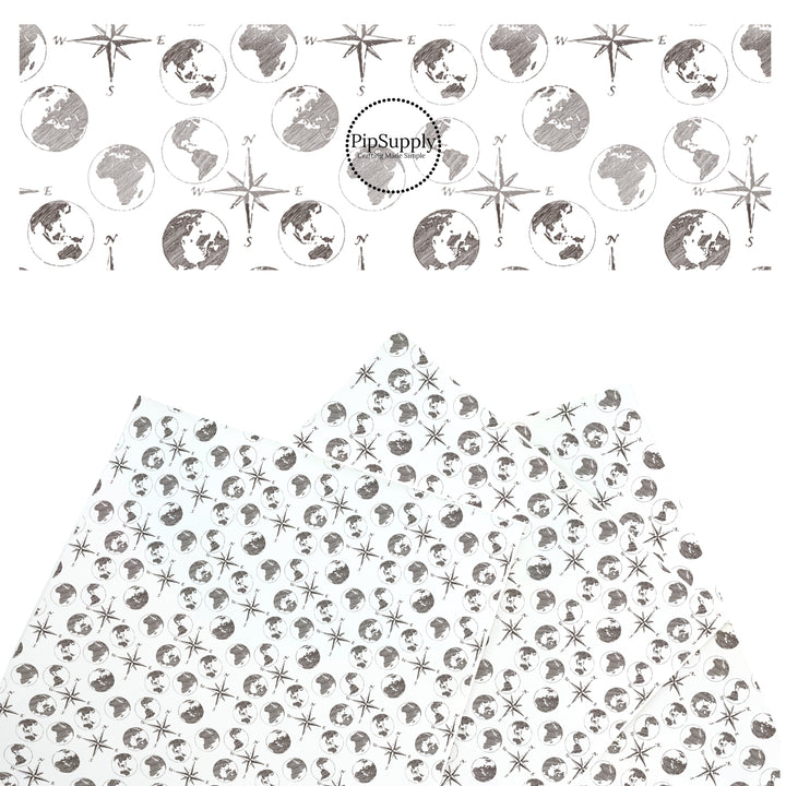 These travel themed faux leather sheets contain the following design elements: compasses and globes pattern. Our CPSIA compliant faux leather sheets or rolls can be used for all types of crafting projects.