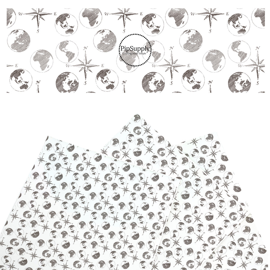 These travel themed faux leather sheets contain the following design elements: compasses and globes pattern. Our CPSIA compliant faux leather sheets or rolls can be used for all types of crafting projects.