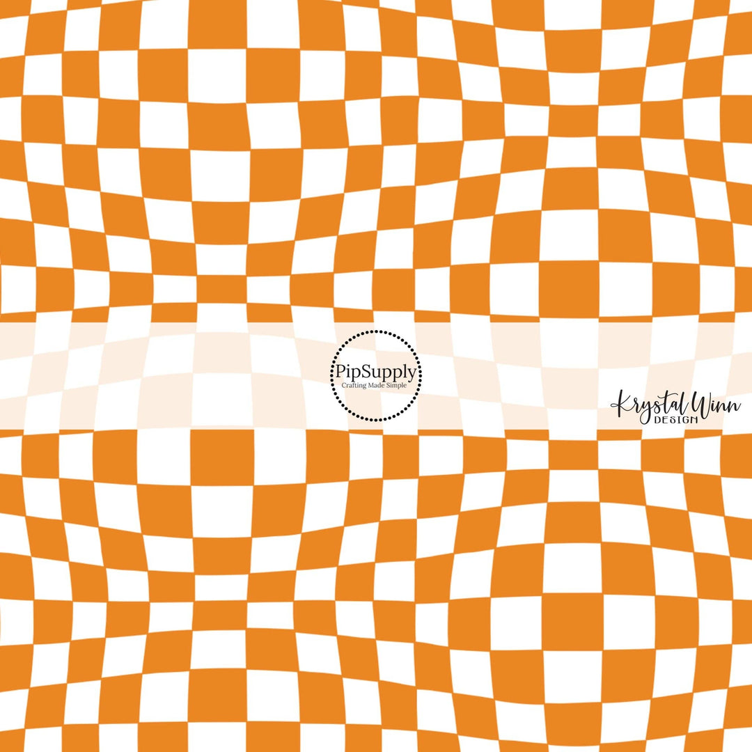 Wavy Checkered Orange Hair Bow Strips