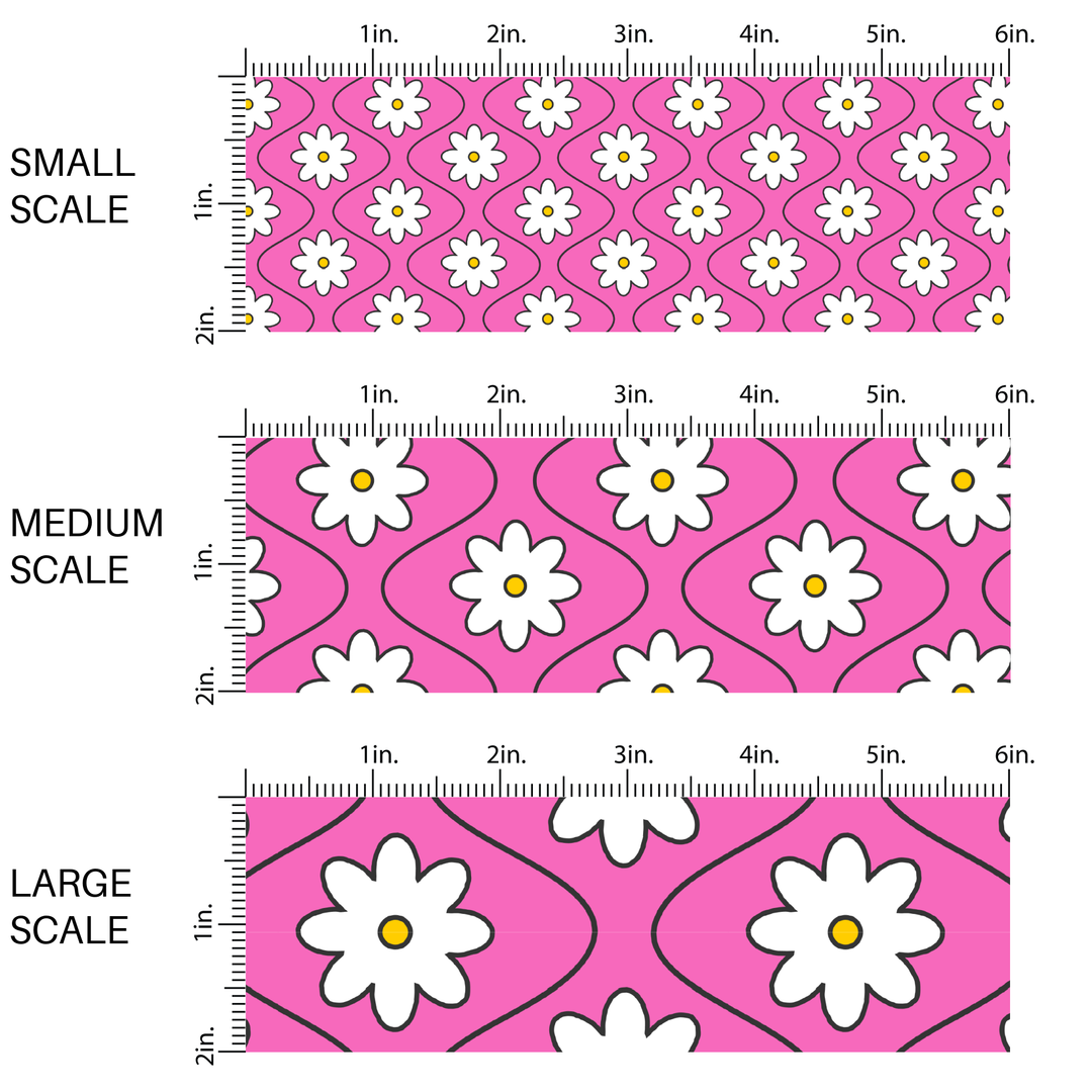 Daisy Waves Pink Fabric By The Yard