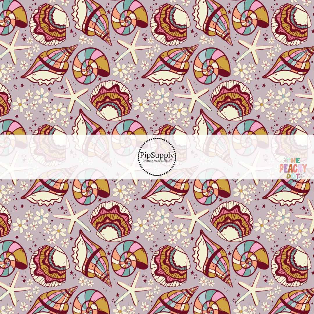 Groovy Seashells Lilac Hair Bow Strips
