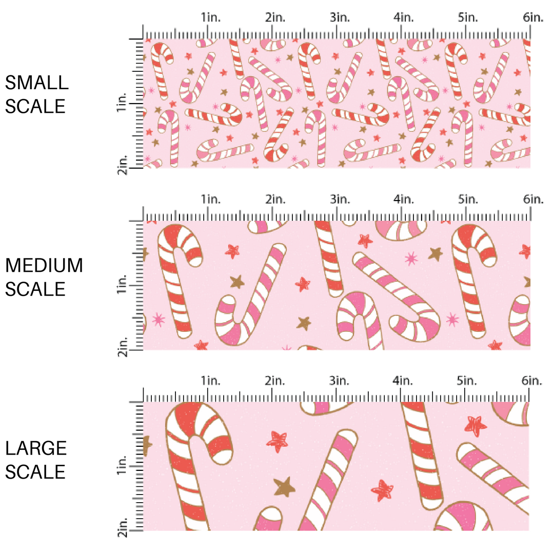 Vintage Pink Candy Canes and Stars Fabric By The Yard