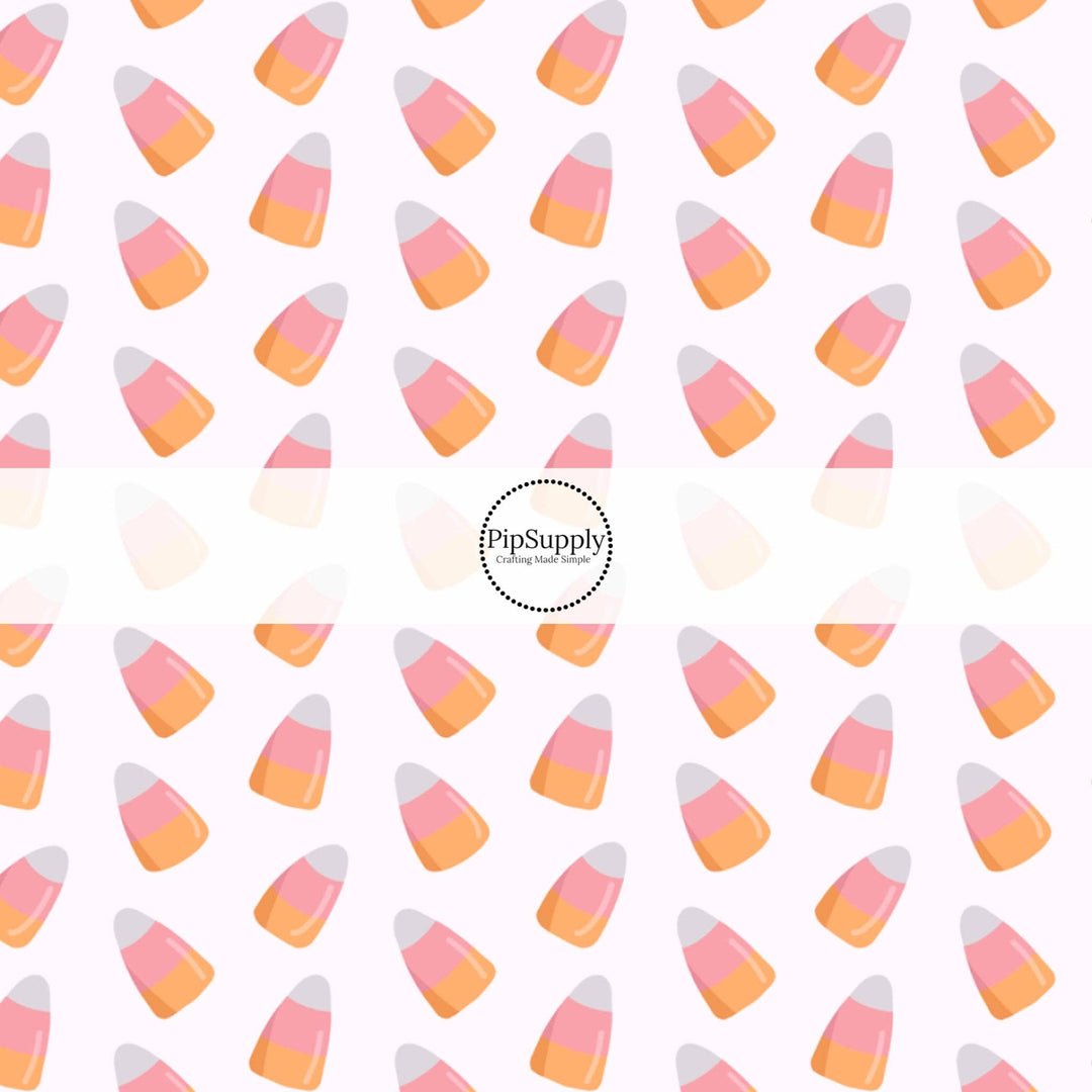 Candy Corns on Pearl White Fabric By The Yard