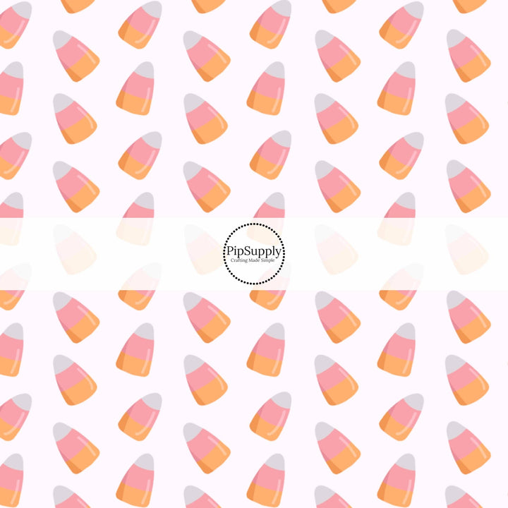 Candy Corns on Pearl White Fabric By The Yard