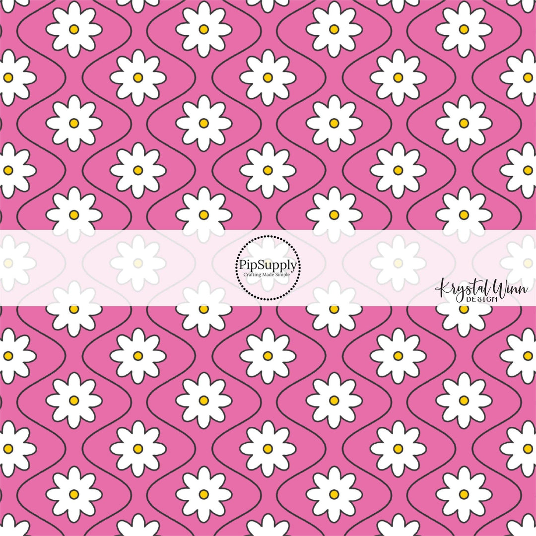 Daisy Waves Pink Hair Bow Strips