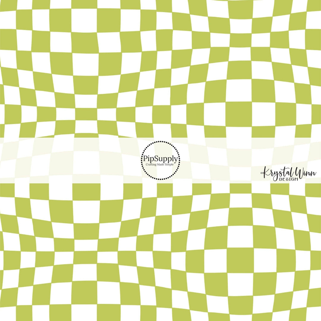 Wavy Checkered Lime Hair Bow Strips