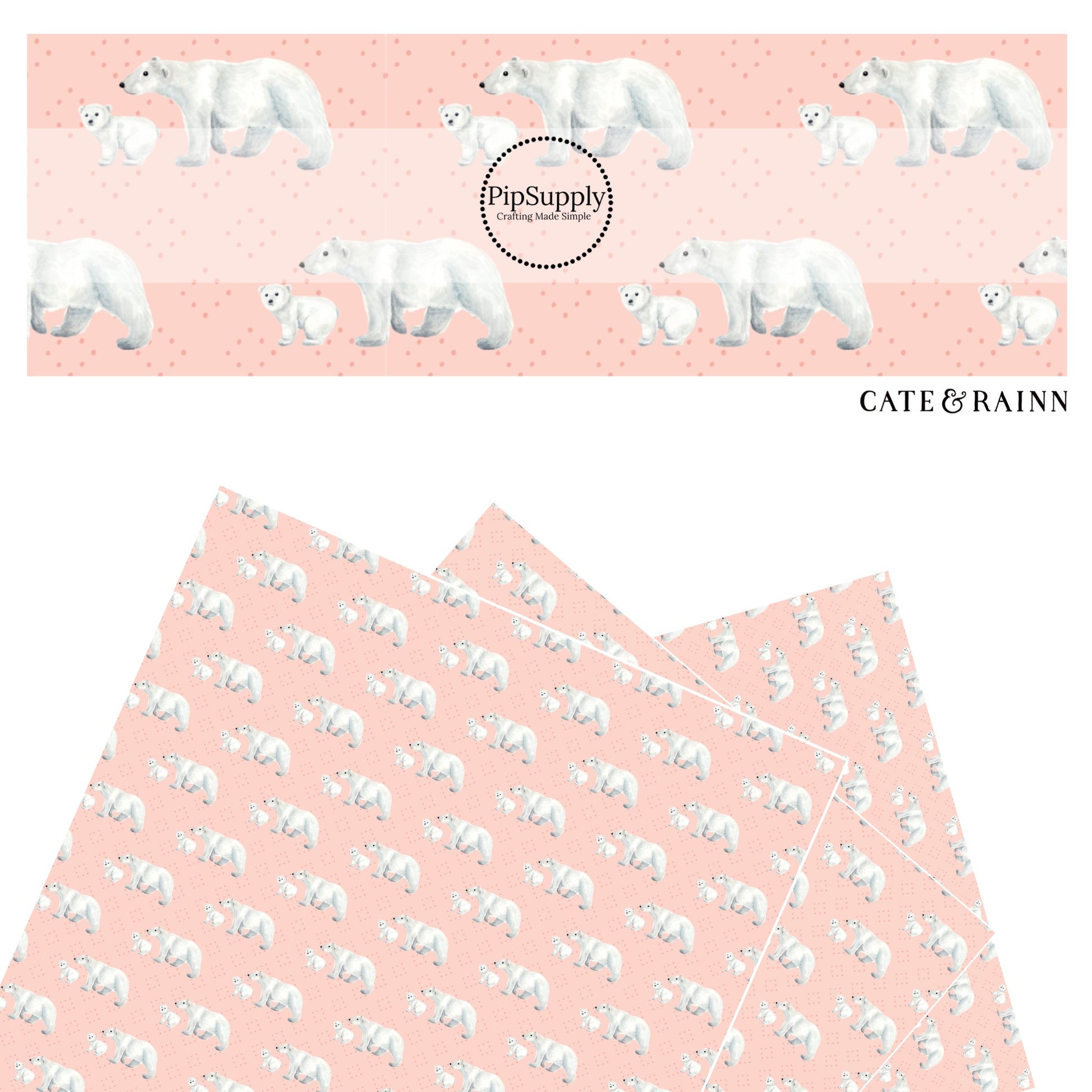 White polar bears with polka dots on peach faux leather sheets