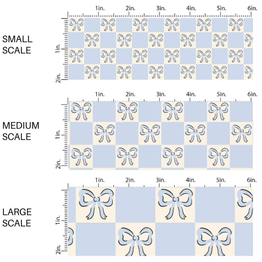 This spring themed fabric by the yard features blue bows on blue and cream checkers. This fun pattern fabric can be used for all your sewing and crafting needs!