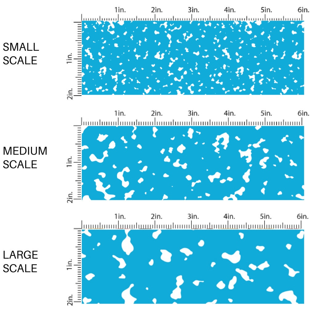 This scale chart of small scale, medium scale, and large scale of this school supply fabric by the yard features classic blue composition pattern. This fun themed fabric can be used for all your sewing and crafting needs!