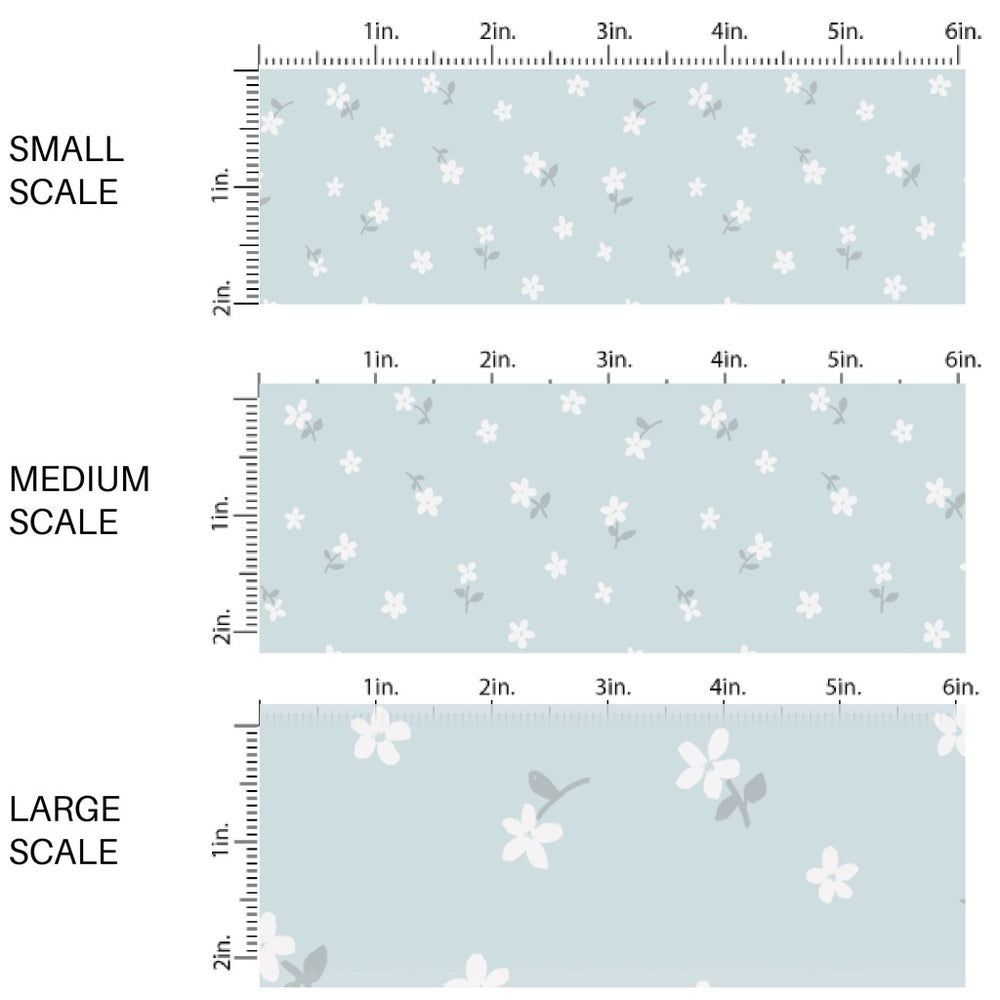 This spring themed fabric by the yard features tiny flowers on baby blue. This fun pattern fabric can be used for all your sewing and crafting needs!