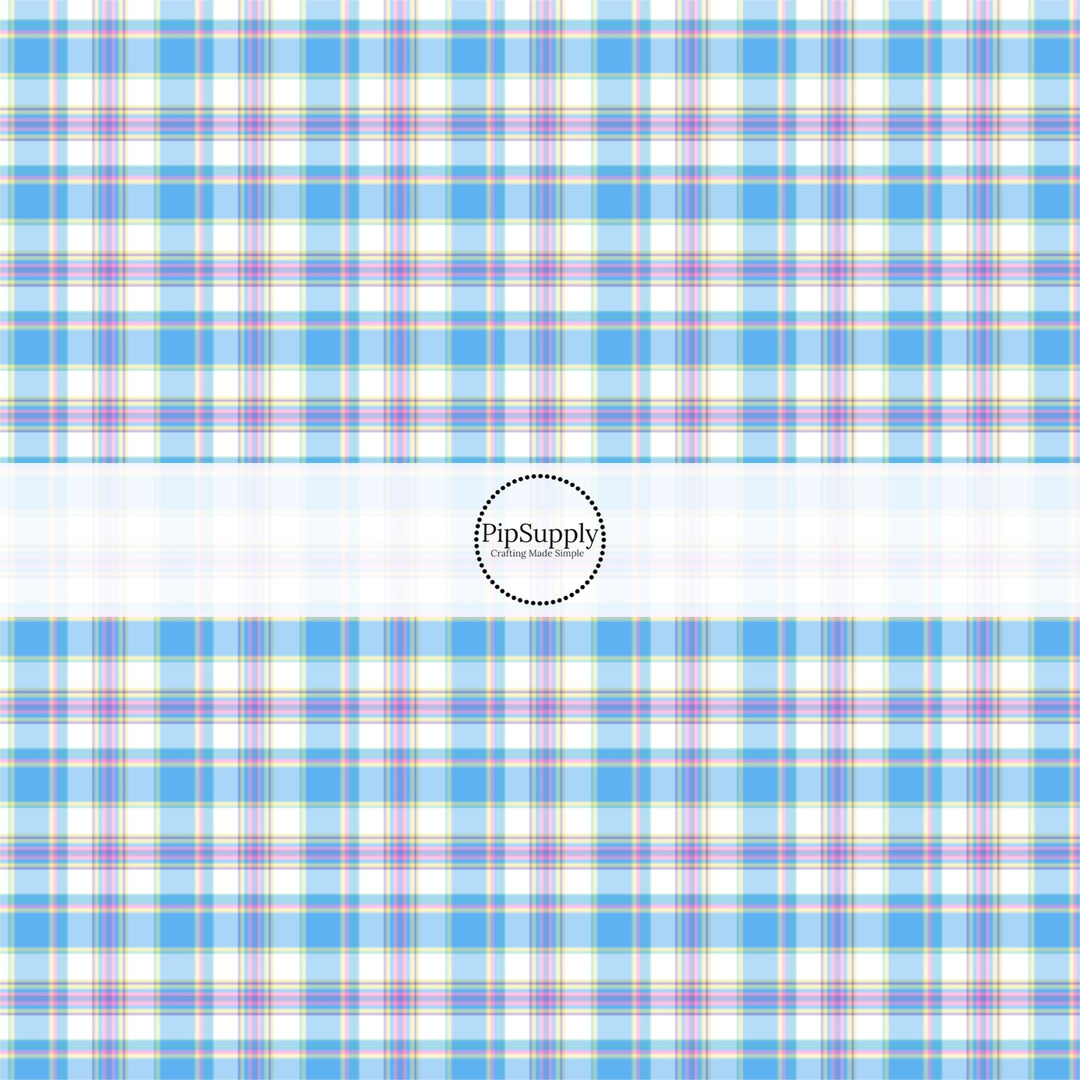 This spring fabric by the yard features blue spring tartan pattern. This fun pattern fabric can be used for all your sewing and crafting needs!