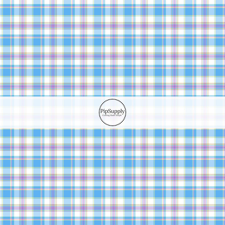 This spring fabric by the yard features blue spring tartan pattern. This fun pattern fabric can be used for all your sewing and crafting needs!