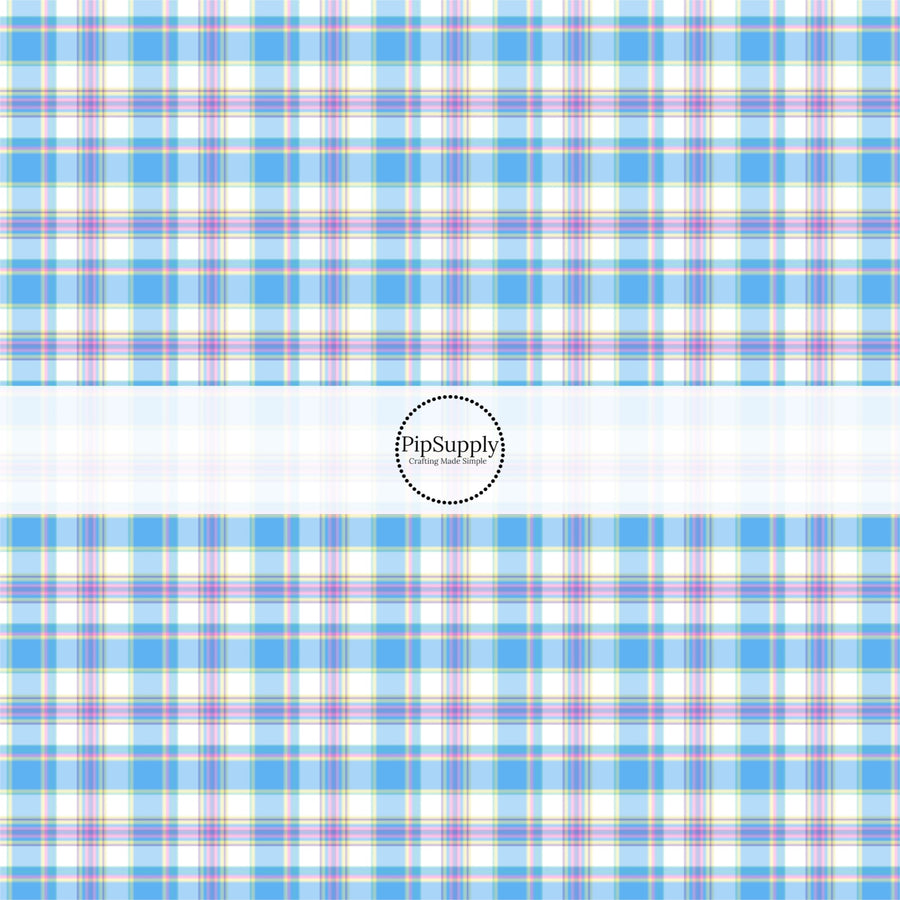 This spring fabric by the yard features blue spring tartan pattern. This fun pattern fabric can be used for all your sewing and crafting needs!