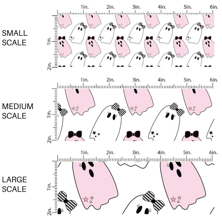 These Halloween themed pattern fabric by the yard features the following design elements: pink and white ghost. This fun spooky themed fabric can be used for all your sewing and crafting needs!