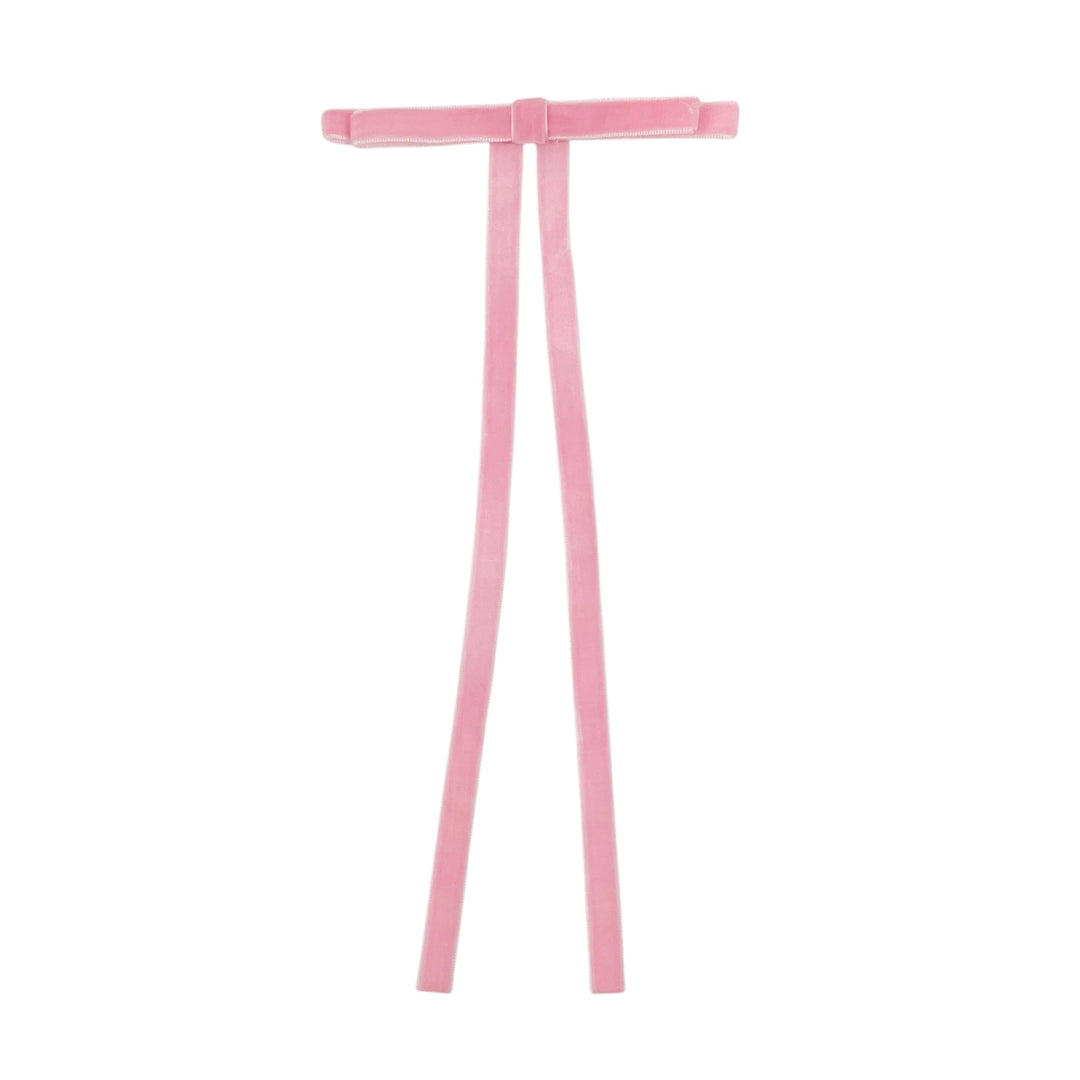 Baby Pink Dainty Velvet Long Tail Hair Bow w/Clip