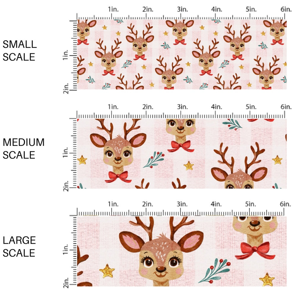 These Christmas themed pattern fabric by the yard features the following design elements: reindeer on pink. This fun themed fabric can be used for all your sewing and crafting needs!