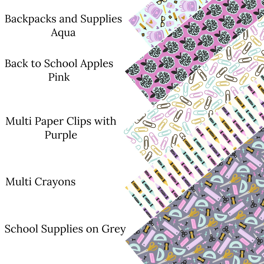 School Supplies on Gray Faux Leather Sheets