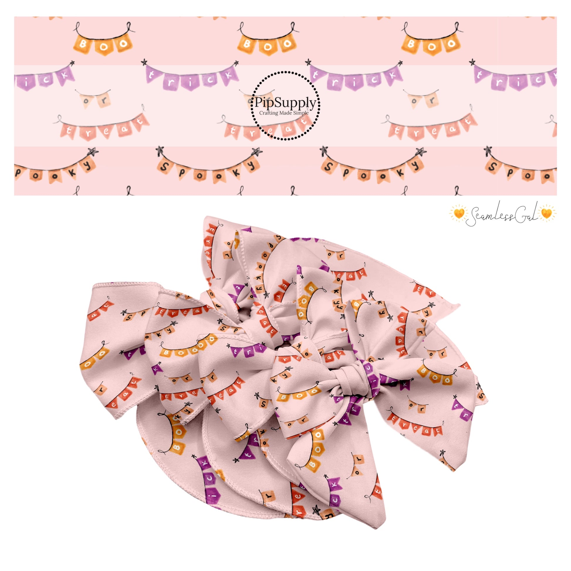 Halloween banners with sayings on pink hair bow strips