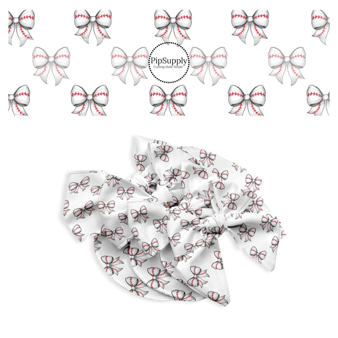 These sports themed pattern no sew bow strips can be easily tied and attached to a clip for a finished hair bow. These festive bow strips are great for personal use or to sell. These bow strips feature the following design elements: cream baseball bows.