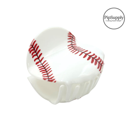 Red stitches on white baseball hair clip